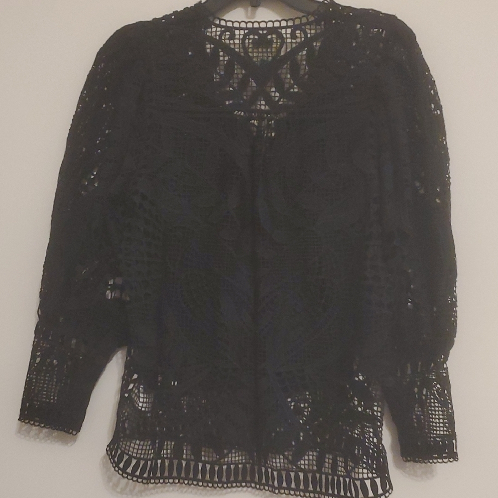 NWOT FARM RIO GUIPURE LACE PUFF-SLEEVE BLOUSE, SZ:XXS - Picture 6 of 15